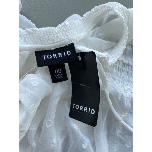 Torrid Peasant Blouse Size Medium Large Clip Dot Sheer Crinkle Gauze White NEW - Picture 5 of 10